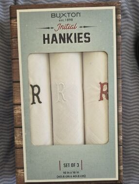 Buxton White Initial Hankies Trio with Black, White & Red Embroidery